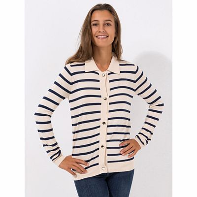 Thumbnail - VIA MILANO Cardigan, 1/1-Arm Kragen gestreift Knopfleiste