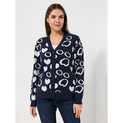 DENIM & CO. Cardigan, 1/1-Arm Rippenbundabschlüsse durchgeknöpft Herzmuster