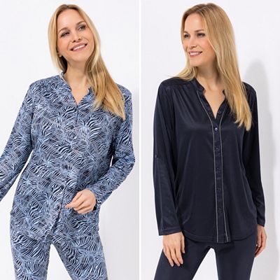 Thumbnail - JERYMOOD HOMEWEAR 2 Blusenshirts Mikrofaser 1/1-Arm uni & bedruckt