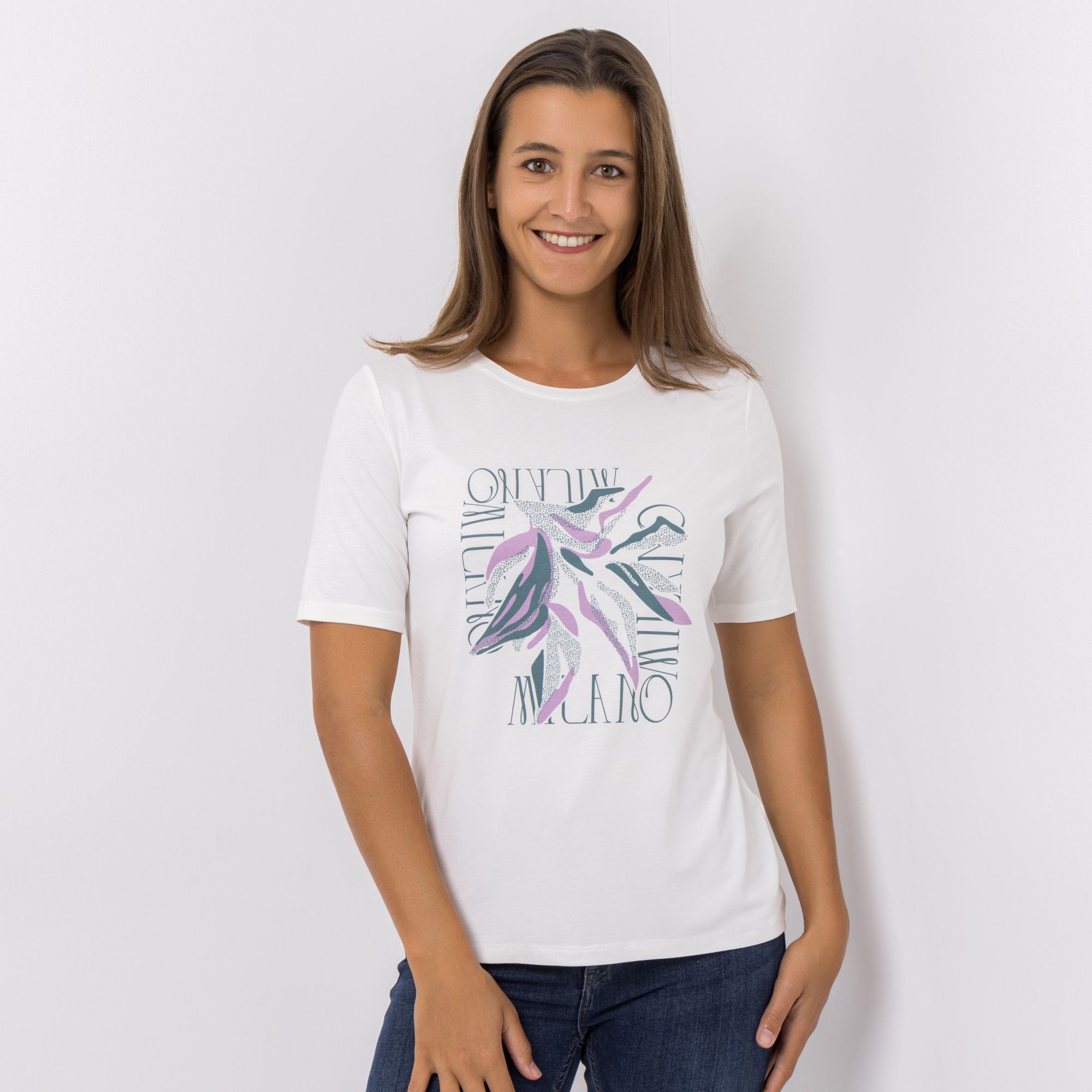 VIA MILANO Shirt, 1/2-Arm Rundhalsausschnitt platzierter Druck figurumspielend