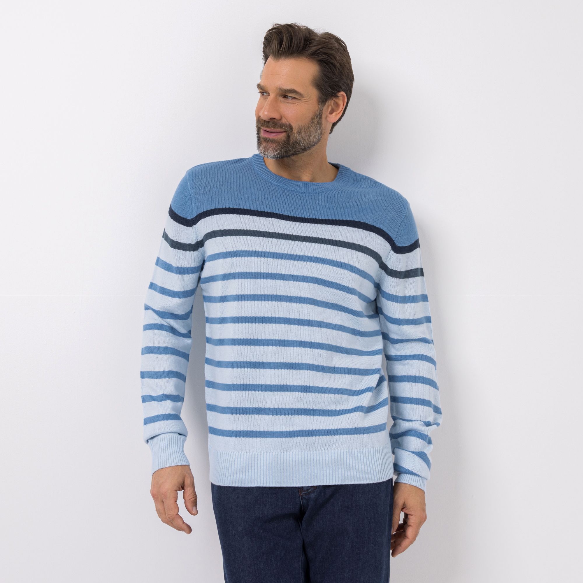 CASHMASOFT Herren Pullover Rundhalsausschnitt Cashmeregriff Streifen