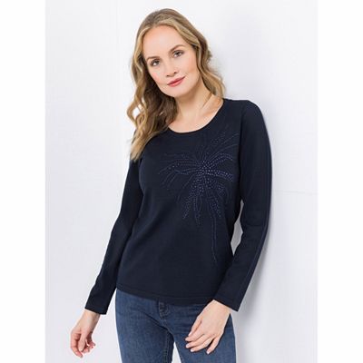 VIA MILANO Pullover, 1/1-Arm Rundhalsausschnitt Strass-Details figurumspielend