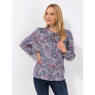 DENIM & CO. Shirt, 1/1-Arm Paisleymuster mit Bindeband figurumspielend