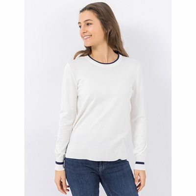 VIA MILANO Pullover, 1/1-Arm Rundhalsausschnitt Kontrast-Details figurumspielend
