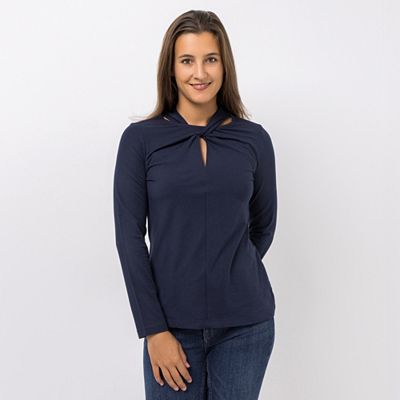 VIA MILANO Shirt, 1/1-Arm Ausschnitt mit Knotendetail figurumspielend