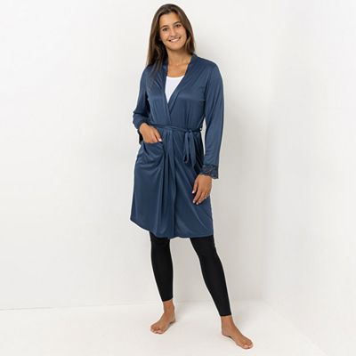 LITTLE ROSE Morgenmantel Mikrofaser Tasche Spitzendetails