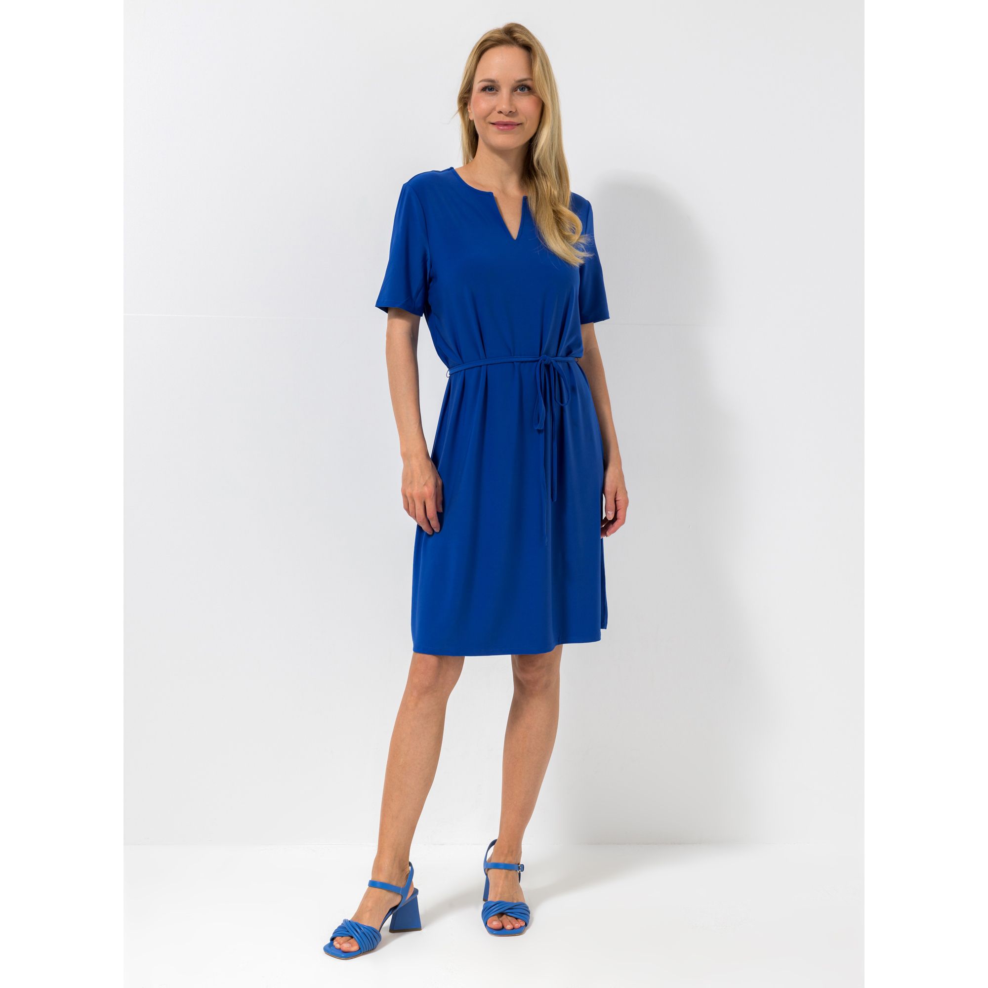 DENIM & CO. Kleid, 1/2-Arm V-Ausschnitt Bindeband knieumspielend