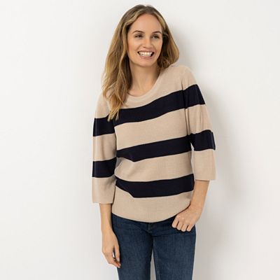 CASHMASOFT Pullover 3/4-Arm Rundhalsausschnitt Cashmeregriff Blockstreifen