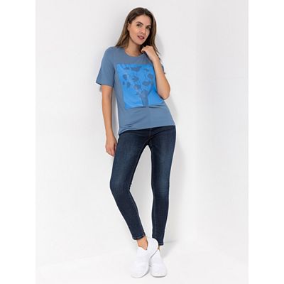 DENIM & CO. Shirt, 1/2-Arm Rundhalsausschnitt platzierter Druck mit ECOVERO Viskose