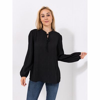 Thumbnail - VIA MILANO Bluse, 1/1-Arm mit Gummizug Stehkragen mit Bindeband