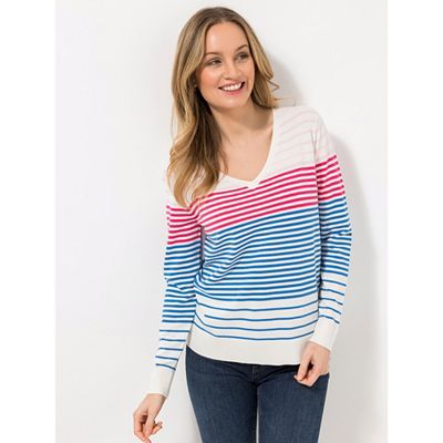 Thumbnail - DENIM & CO. Pullover, 1/1-Arm V-Ausschnitt Rippenbündchen Streifen Optik