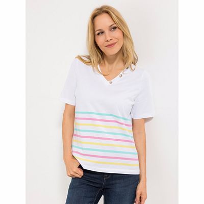 DENIM & CO. Shirt, 1/2-Arm V-Ausschnitt 95% Bio-Baumwolle figurumspielend