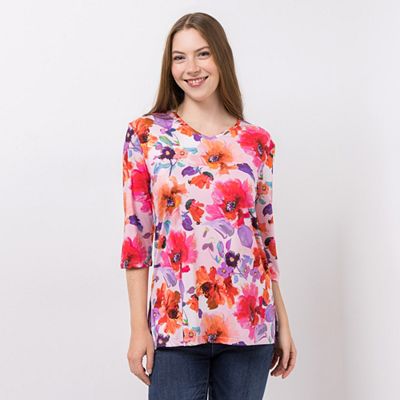 Thumbnail - IN-PRINT Jersey-Shirt, 3/4-Arm V-Ausschnitt Seitenschlitze Leger weit