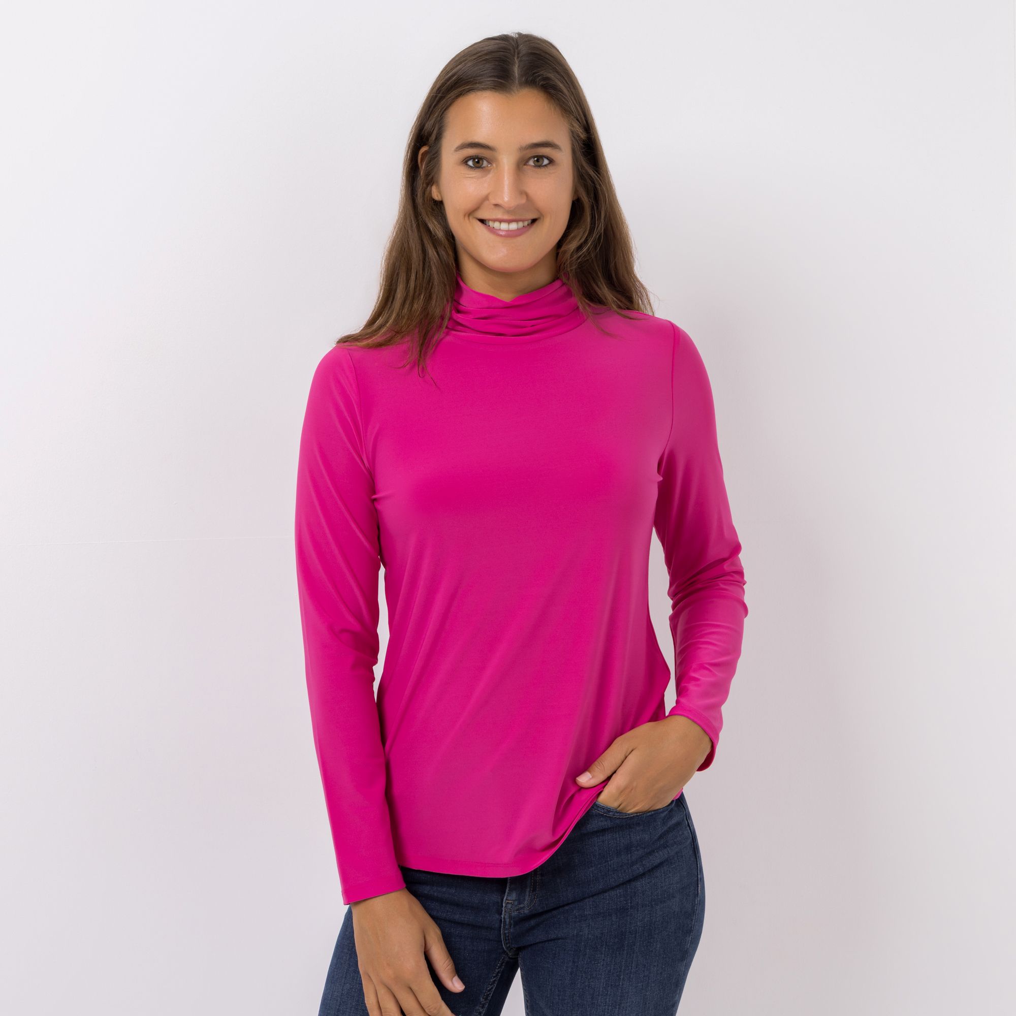 VIA MILANO Shirt, 1/1-Arm Rollkragen uni figurumspielend