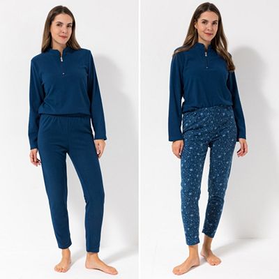 POLARSTERN HOMEWEAR 2 Leggings Flanell Fleece Rundumdehnbund 1x uni, 1x bedruckt