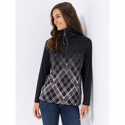 DENIM & CO. Shirt Troyerkragenform halber Reißverschluss figurumspielend