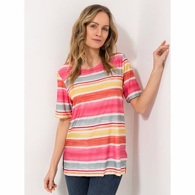 Thumbnail - IN-PRINT Shirt, 1/2-Arm Rundhalsausschnitt Seitenschlitze elastische Ware