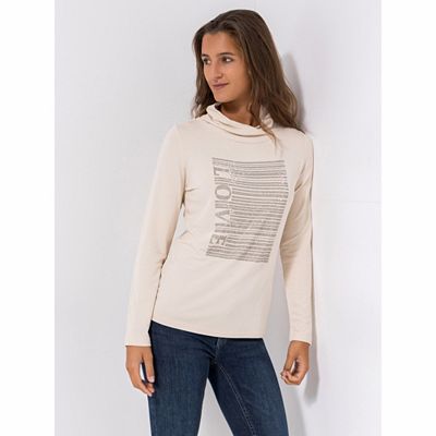 VIA MILANO Shirt, 1/1-Arm Rollkragen Steinchen figurumspielend