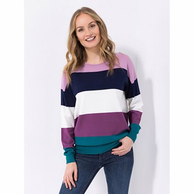Thumbnail - DENIM & CO. Pullover, 1/1-Arm Blockstreifen Rundhalsausschnitt Oversize - leger weit