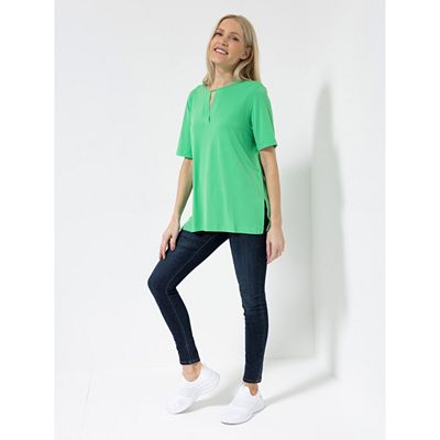 Thumbnail - IN-PRINT Shirt, 1/2-Arm Rundhalsausschnitt mit V-Detail uni, Seitenschlitze