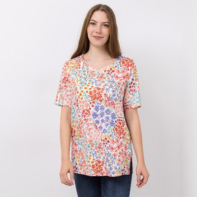 Thumbnail - IN-PRINT Jersey-Shirt, 1/2-Arm Herzhalsausschnitt Seitenschlitze Leger weit