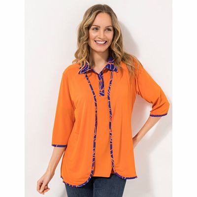 IN-PRINT Cardigan, 3/4-Arm V-Ausschnitt Seitenschlitze elastische Ware