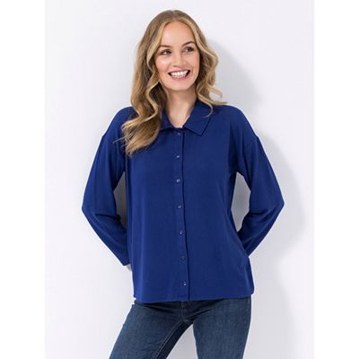 DENIM & CO. Hemdbluse; Wolloptik Knopfleiste Kragen figurumspielend