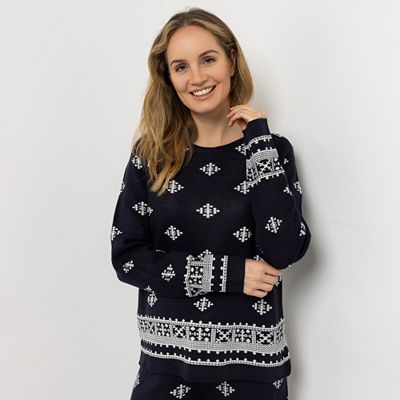 CASHMASOFT Pullover Rundhalsausschnitt Cashmeregriff Jacquard