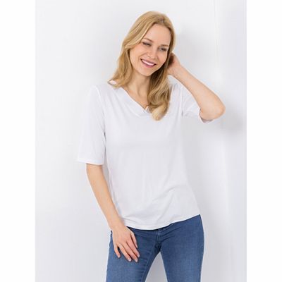 VIA MILANO Shirt, 1/2-Arm V-Ausschnitt in Satin-Optik figurumspielend