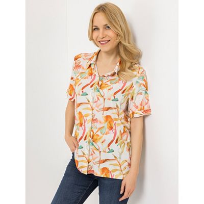 Thumbnail - IN-PRINT Bluse, 1/2-Arm Knopfleiste Seitenschlitze Blumendruck