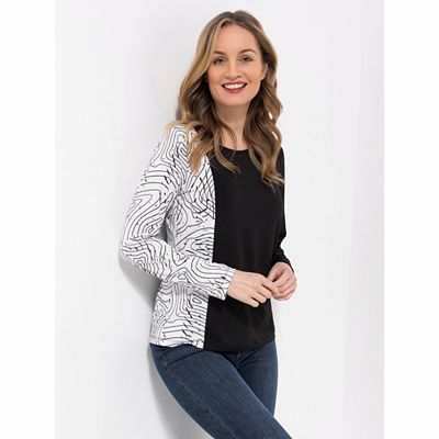 VIA MILANO Shirt, 1/1-Arm Rundhalsausschnitt Kontrasteinsatz Rundhalsausschnitt