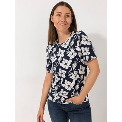 DENIM & CO. Shirt, 1/2-Arm Rundhalsausschnitt Blumen Print figurumspielend