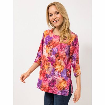 IN-PRINT Shirt, 3/4-Arm Rundhalsausschnitt Seitenschlitze elastische Ware