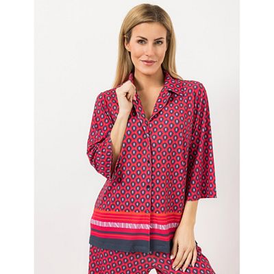 Thumbnail - AMINATI® Jerseybluse 3/4-Arm Knopfleiste Geometrie-Druck leger weit