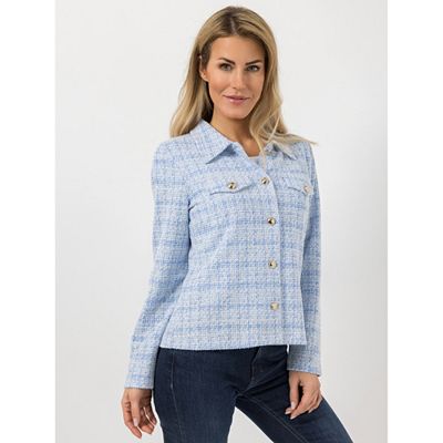 VIA MILANO Strickblazer, 1/1-Arm Polokragen Glanzgarn-Details ungefüttert