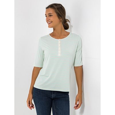 DENIM & CO. Shirt, 1/2- Arm Rundhalsausschnitt Knopfleiste figurumspielend