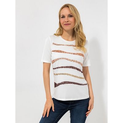 VIA MILANO Shirt, 1/2-Arm Rundhalsausschnitt Glitzerdetails mit ECOVERO Viskose