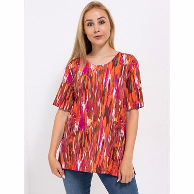 Thumbnail - IN-PRINT Shirt, 1/2-Arm Rundhalsausschnitt Seitenschlitze Allover-Print