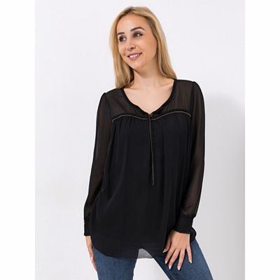 VIA MILANO Bluse, 1/1-Arm Chiffon Zierausschnitt und Zierkettendetails