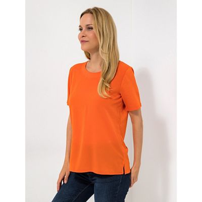 VIA MILANO Blusenshirt 1/2-Arm Rundhalsausschnitt Materialmix