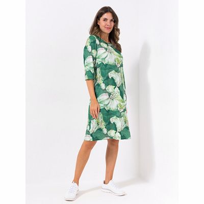 Thumbnail - IN-PRINT Kleid, 3/4-Arm Rundhalsausschnitt Blütendruck leger-weit