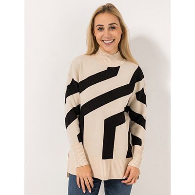 VIA MILANO Pullover,1/1-Arm Stehkragen Seitenschlitz leger weit