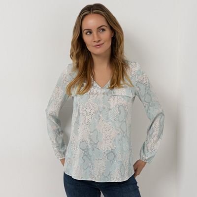 VIA MILANO Bluse, 1/1-Arm V-Ausschnitt Allover-Print figurumspielend