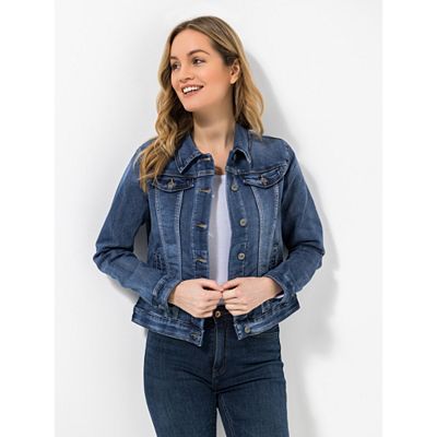 VIA MILANO Jeansjacke, 1/1-Arm Knopfleiste 2 Eingriffstaschen figurbetont