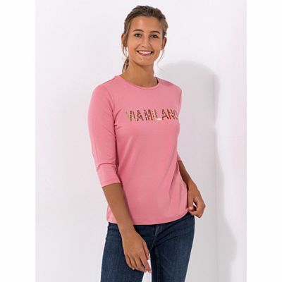 VIA MILANO Shirt, 3/4-Arm Rundhalsausschnitt Logo Schriftzug figurumspielend