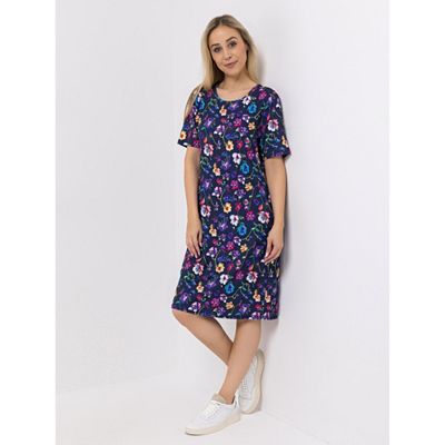 IN-PRINT Kleid, 1/2-Arm Rundhalsausschnitt leichte A-Linie kniebedeckend