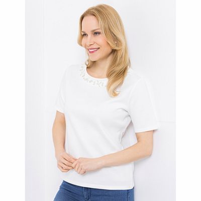 VIA MILANO Shirt, 1/2-Arm Rundhalsausschnitt Schmuck-Details figurumspielend