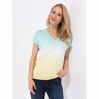 Thumbnail - DENIM & CO. Pullover, 1/2-Arm V-Ausschnitt Rippenbundabschluss Dip-Dye