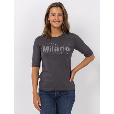 Thumbnail - VIA MILANO Pullover, 1/2-Arm Rundhalsausschnitt Strass-Details figurumspielend