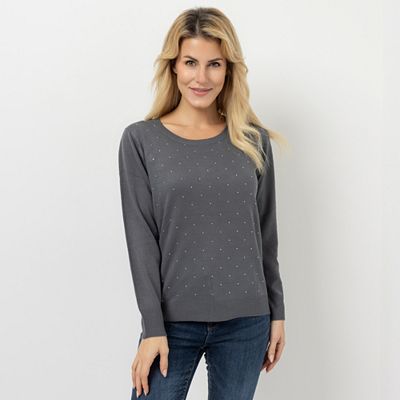 CASHMASOFT Pullover Rundhalsausschnitt Rippbundabschlüsse Strassstein-Design